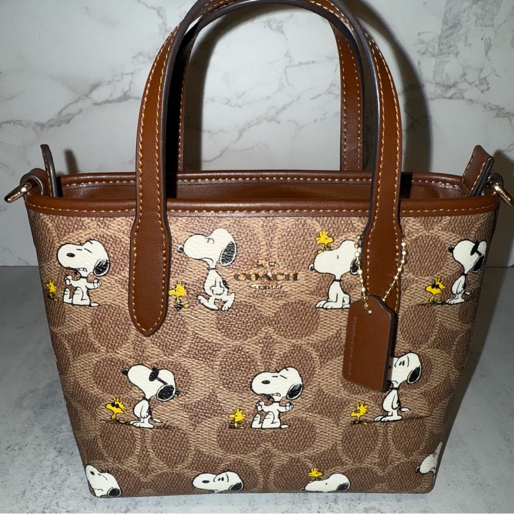 COACH x PEANUTS City Mini Tote Bag Signature Canvas Snoopy Print CBS83